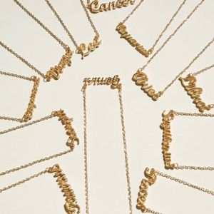 NEW Gold Zodiac Sign Name Plate Necklace